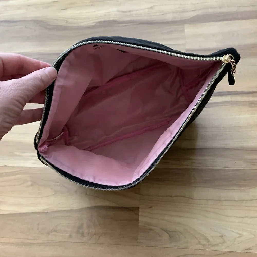 Juicy Couture Large Capacity Black Velour Cosmetic Pouch